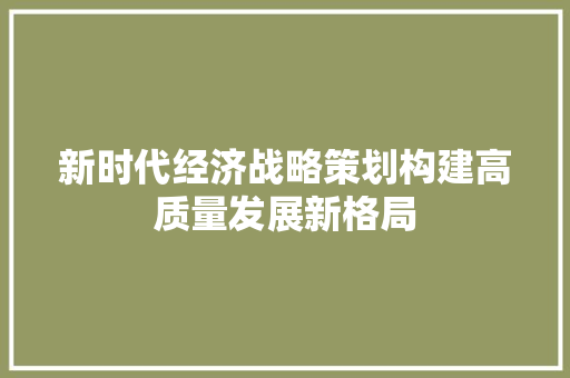 新时代经济战略策划构建高质量发展新格局