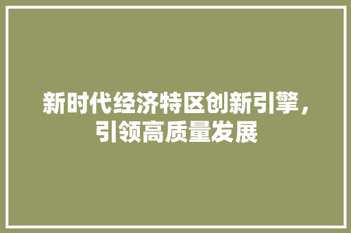 新时代经济特区创新引擎,引领高质量发展 新时代经济特区创新引擎,引领高质量发展