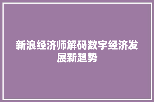 新浪经济师解码数字经济发展新趋势