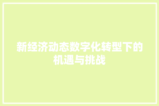 新经济动态数字化转型下的机遇与挑战 新经济动态数字化转型下的机遇与挑战