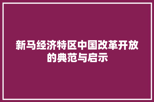 新马经济特区中国改革开放的典范与启示 新马经济特区中国改革开放的典范与启示