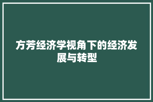 方芳经济学视角下的经济发展与转型 方芳经济学视角下的经济发展与转型
