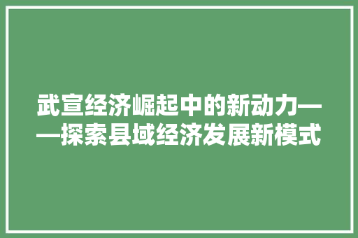 武宣经济崛起中的新动力——探索县域经济发展新模式 武宣经济崛起中的新动力——探索县域经济发展新模式