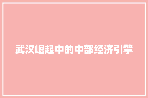 武汉崛起中的中部经济引擎