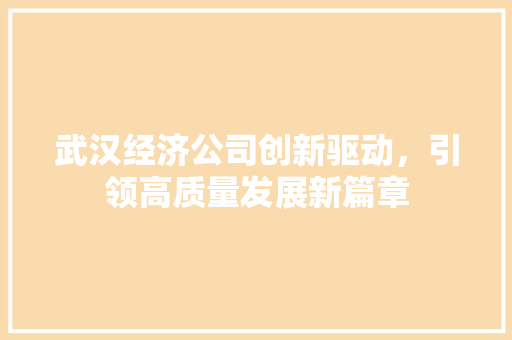 武汉经济公司创新驱动,引领高质量发展新篇章 武汉经济公司创新驱动,引领高质量发展新篇章