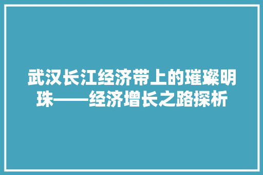 武汉长江经济带上的璀璨明珠——经济增长之路探析