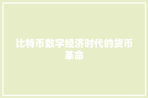 比特币数字经济时代的货币革命 比特币数字经济时代的货币革命