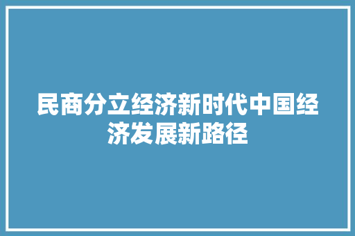 民商分立经济新时代中国经济发展新路径 民商分立经济新时代中国经济发展新路径