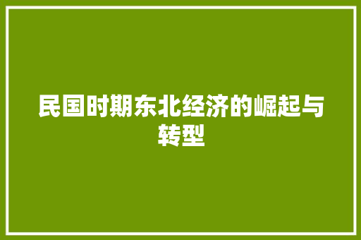 民国时期东北经济的崛起与转型 民国时期东北经济的崛起与转型
