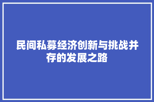 民间私募经济创新与挑战并存的发展之路 民间私募经济创新与挑战并存的发展之路
