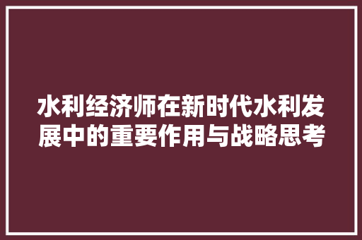 水利经济师在新时代水利发展中的重要作用与战略思考 水利经济师在新时代水利发展中的重要作用与战略思考