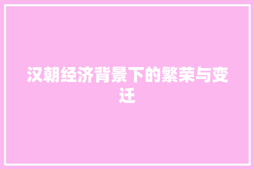 汉朝经济背景下的繁荣与变迁 汉朝经济背景下的繁荣与变迁