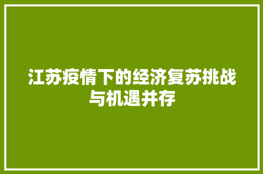 江苏疫情下的经济复苏挑战与机遇并存 江苏疫情下的经济复苏挑战与机遇并存
