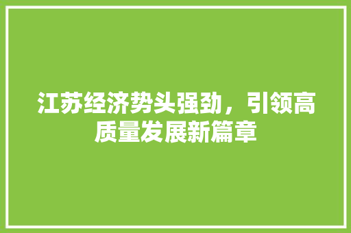 江苏经济势头强劲,引领高质量发展新篇章 江苏经济势头强劲,引领高质量发展新篇章