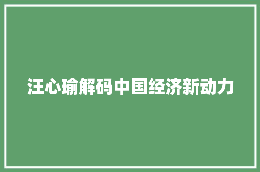汪心瑜解码中国经济新动力 汪心瑜解码中国经济新动力