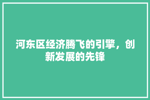河东区经济腾飞的引擎,创新发展的先锋 河东区经济腾飞的引擎,创新发展的先锋
