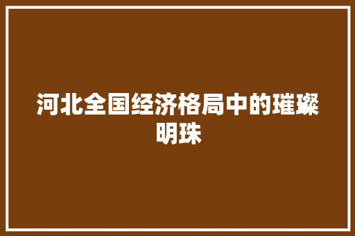 河北全国经济格局中的璀璨明珠 河北全国经济格局中的璀璨明珠