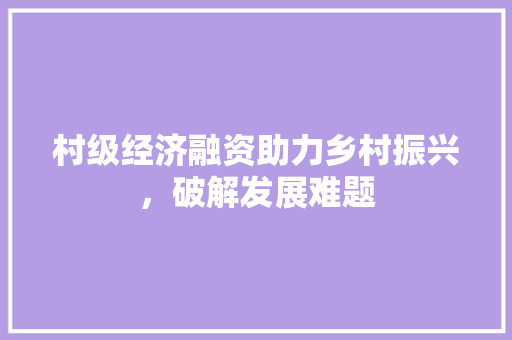 村级经济融资助力乡村振兴,破解发展难题 村级经济融资助力乡村振兴,破解发展难题