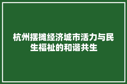 杭州摆摊经济城市活力与民生福祉的和谐共生 杭州摆摊经济城市活力与民生福祉的和谐共生