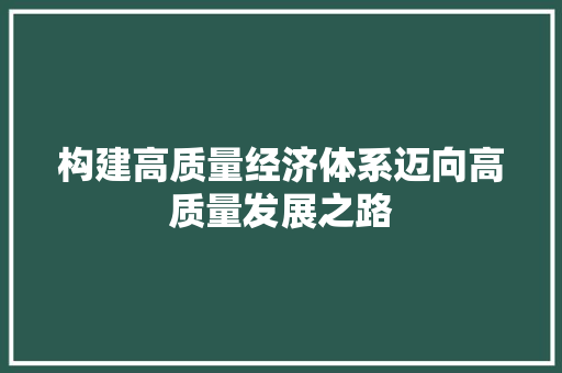 构建高质量经济体系迈向高质量发展之路 构建高质量经济体系迈向高质量发展之路