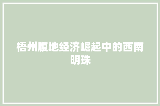 梧州腹地经济崛起中的西南明珠 梧州腹地经济崛起中的西南明珠