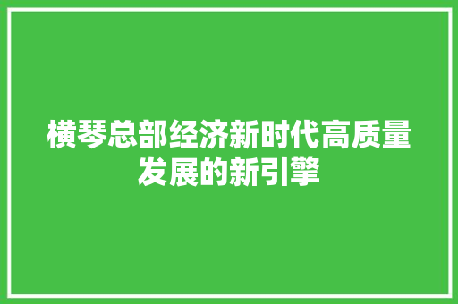 横琴总部经济新时代高质量发展的新引擎 横琴总部经济新时代高质量发展的新引擎