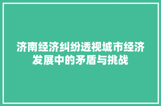 济南经济纠纷透视城市经济发展中的矛盾与挑战 济南经济纠纷透视城市经济发展中的矛盾与挑战