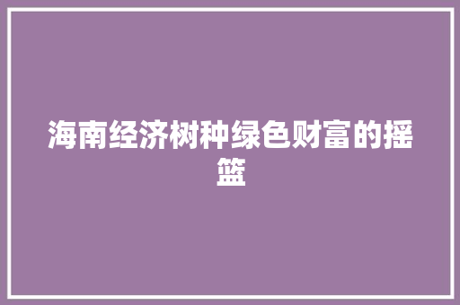 海南经济树种绿色财富的摇篮 海南经济树种绿色财富的摇篮