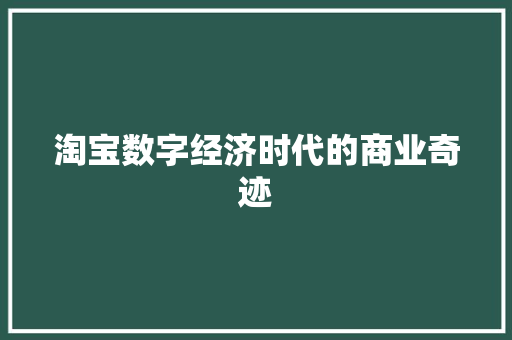 淘宝数字经济时代的商业奇迹 淘宝数字经济时代的商业奇迹