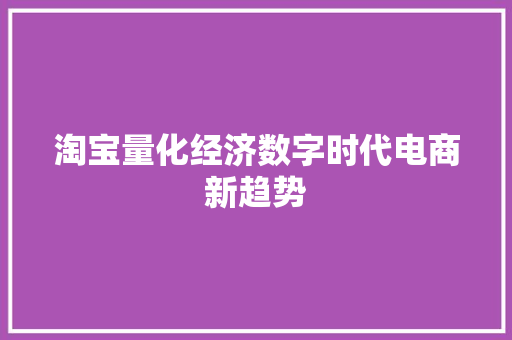 淘宝量化经济数字时代电商新趋势 淘宝量化经济数字时代电商新趋势