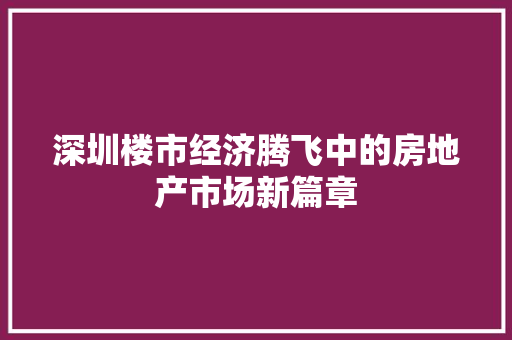 深圳楼市经济腾飞中的房地产市场新篇章 深圳楼市经济腾飞中的房地产市场新篇章