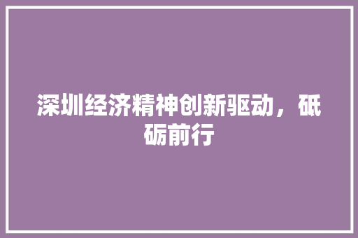 深圳经济精神创新驱动,砥砺前行 深圳经济精神创新驱动,砥砺前行