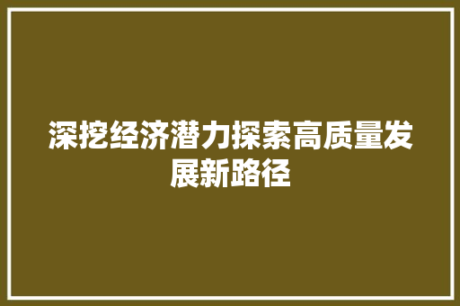 深挖经济潜力探索高质量发展新路径 深挖经济潜力探索高质量发展新路径