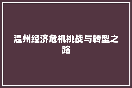 温州经济危机挑战与转型之路 温州经济危机挑战与转型之路