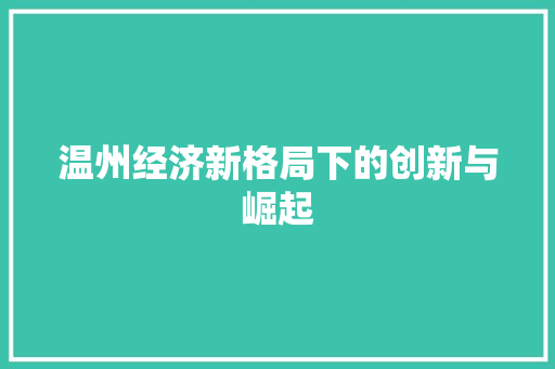 温州经济新格局下的创新与崛起 温州经济新格局下的创新与崛起