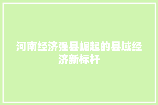 河南经济强县崛起的县域经济新标杆 河南经济强县崛起的县域经济新标杆