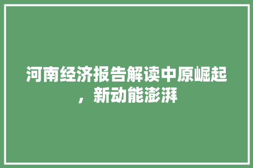 河南经济报告解读中原崛起,新动能澎湃 河南经济报告解读中原崛起,新动能澎湃