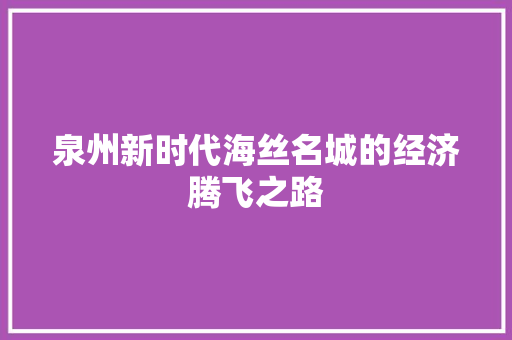 泉州新时代海丝名城的经济腾飞之路 泉州新时代海丝名城的经济腾飞之路
