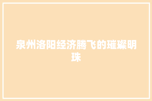 泉州洛阳经济腾飞的璀璨明珠