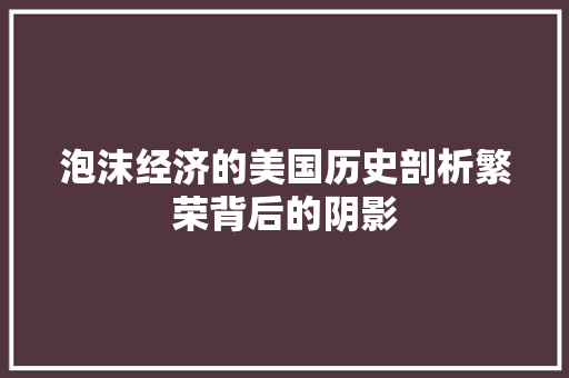 泡沫经济的美国历史剖析繁荣背后的阴影 泡沫经济的美国历史剖析繁荣背后的阴影