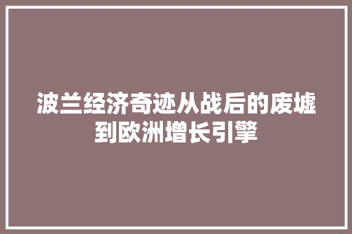 波兰经济奇迹从战后的废墟到欧洲增长引擎 波兰经济奇迹从战后的废墟到欧洲增长引擎