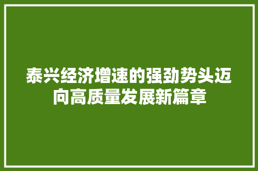 泰兴经济增速的强劲势头迈向高质量发展新篇章 泰兴经济增速的强劲势头迈向高质量发展新篇章