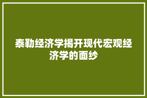 泰勒经济学揭开现代宏观经济学的面纱 泰勒经济学揭开现代宏观经济学的面纱