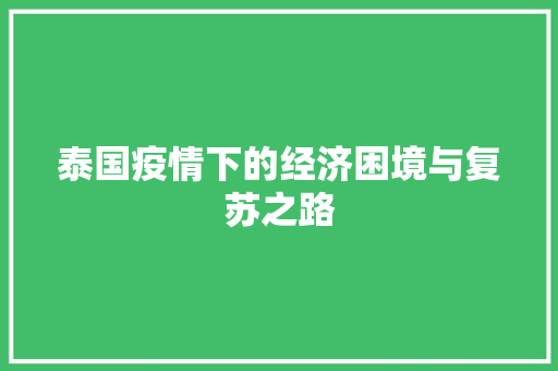 泰国疫情下的经济困境与复苏之路 泰国疫情下的经济困境与复苏之路