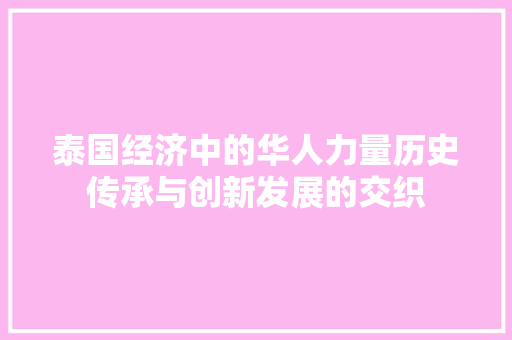 泰国经济中的华人力量历史传承与创新发展的交织 泰国经济中的华人力量历史传承与创新发展的交织