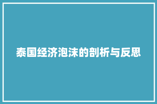 泰国经济泡沫的剖析与反思 泰国经济泡沫的剖析与反思