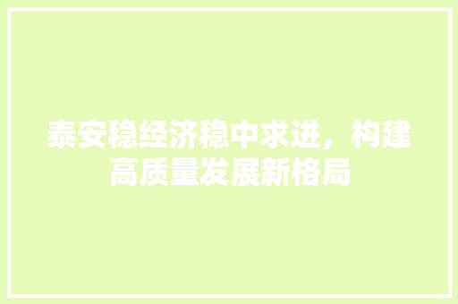 泰安稳经济稳中求进,构建高质量发展新格局 泰安稳经济稳中求进,构建高质量发展新格局