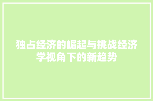独占经济的崛起与挑战经济学视角下的新趋势 独占经济的崛起与挑战经济学视角下的新趋势