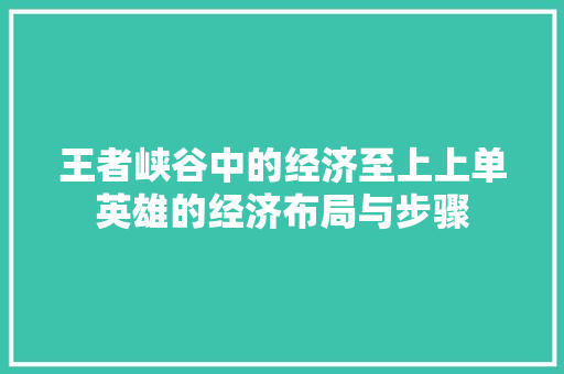王者峡谷中的经济至上上单英雄的经济布局与步骤 王者峡谷中的经济至上上单英雄的经济布局与步骤