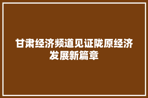 甘肃经济频道见证陇原经济发展新篇章 甘肃经济频道见证陇原经济发展新篇章